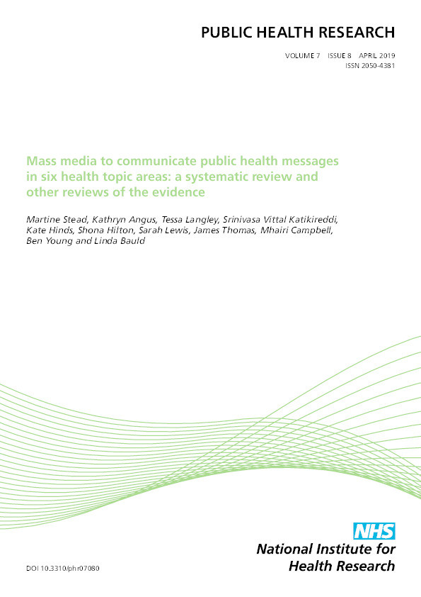Mass media to communicate public health messages in six health topic areas: a systematic review and other reviews of the evidence Thumbnail