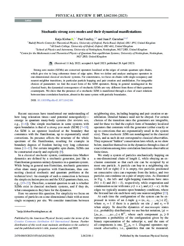 Stochastic strong zero modes and their dynamical manifestations Thumbnail