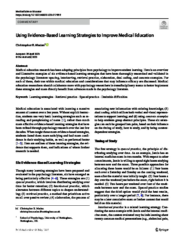 Using Evidence-Based Learning Strategies to Improve Medical Education Thumbnail