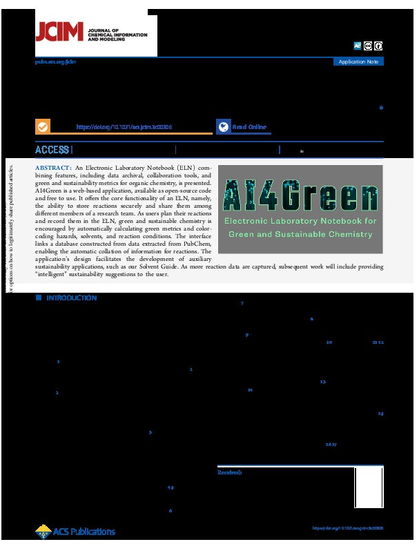 AI4Green: An Open-Source ELN for Green and Sustainable Chemistry Thumbnail