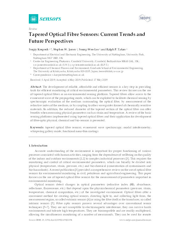 Tapered optical fibre sensors: current trends and future perspectives Thumbnail