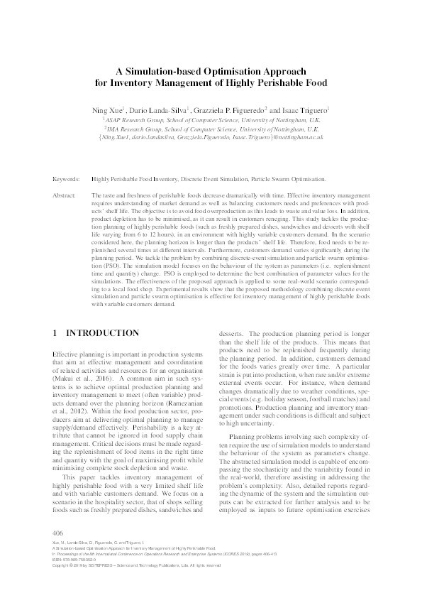 A Simulation-based Optimisation Approach for Inventory Management of Highly Perishable Food Thumbnail