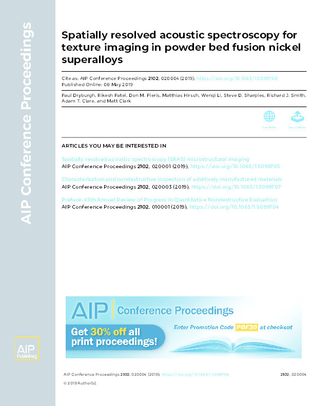 Spatially resolved acoustic spectroscopy for texture imaging in powder bed fusion nickel superalloys Thumbnail