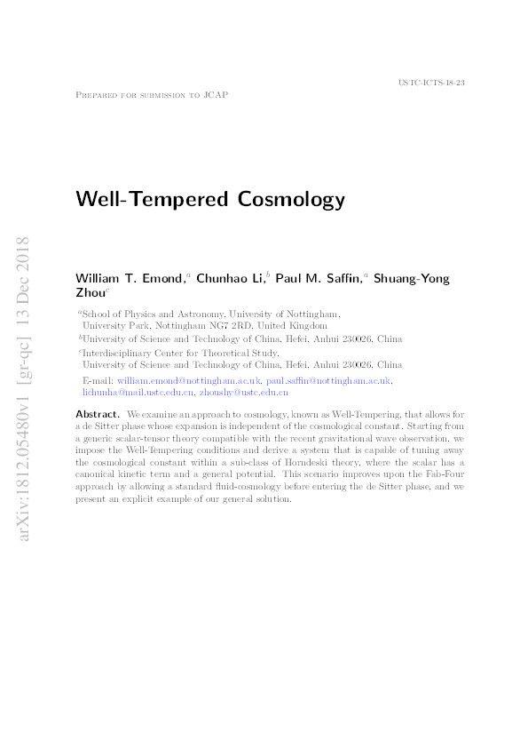 Well-tempered cosmology Thumbnail