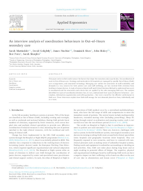 An interview analysis of coordination behaviours in out-of-hours secondary care Thumbnail