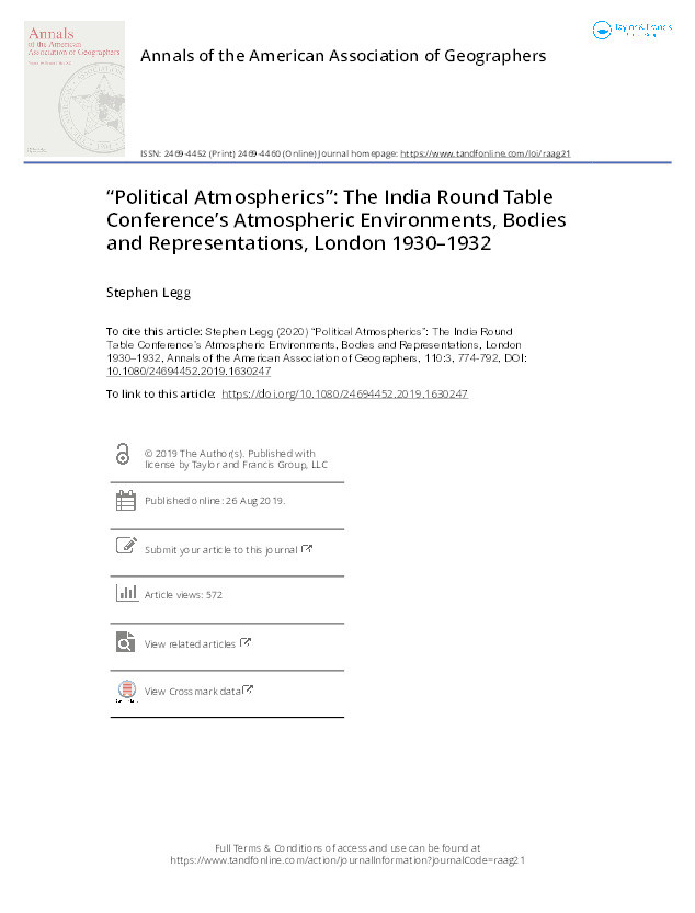 “Political Atmospherics”: The India Round Table Conference’s Atmospheric Environments, Bodies and Representations, London 1930–1932 Thumbnail