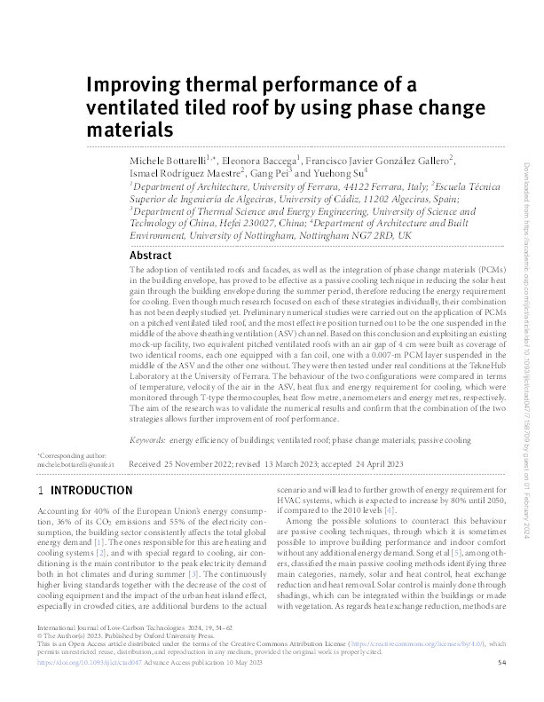 Improving thermal performance of a ventilated tiled roof by using phase change materials Thumbnail