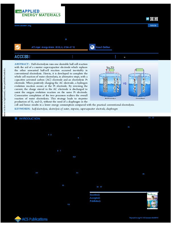 Half-Electrolysis of Water with the Aid of a Supercapacitor Electrode Thumbnail