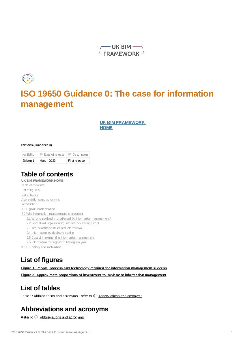 ISO 19650 Guidance 0: The Case For Information Management, Edition 1 Thumbnail