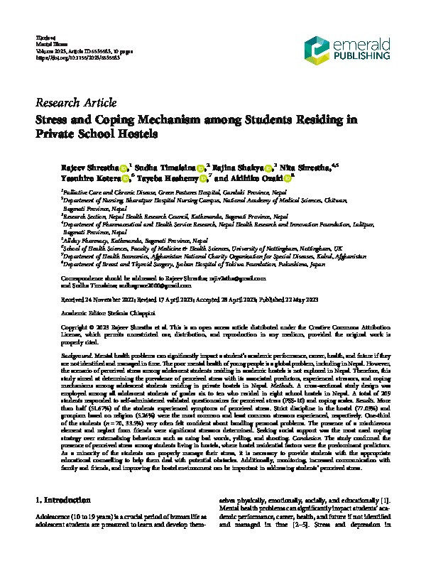 Stress and Coping Mechanism among Students Residing in Private School Hostels Thumbnail