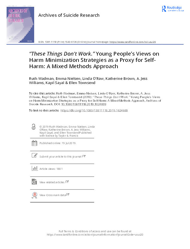 "These things don't work": young people's views on harm minimisation strategies as a proxy for self-harm: a mixed methods approach Thumbnail