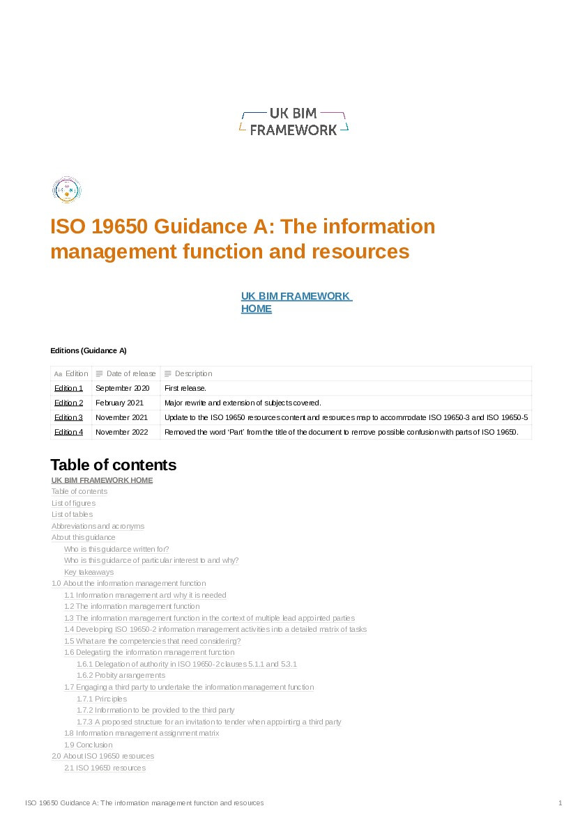 ISO 19650 Guidance A: The Information Management Function And Resources, Edition 4 Thumbnail