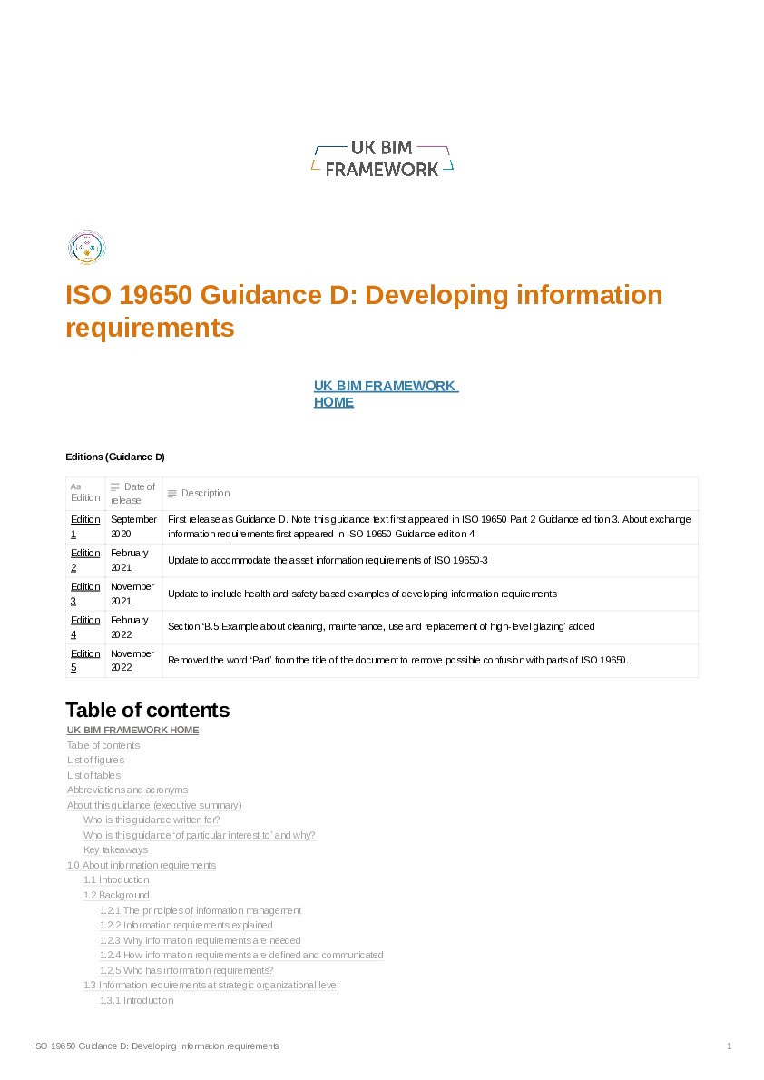 ISO 19650 Guidance D: Developing Information Requirements, Edition 5 Thumbnail