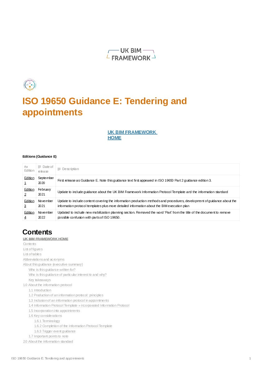 ISO 19650 Guidance E: Tendering And Appointments, Edition 4 Thumbnail