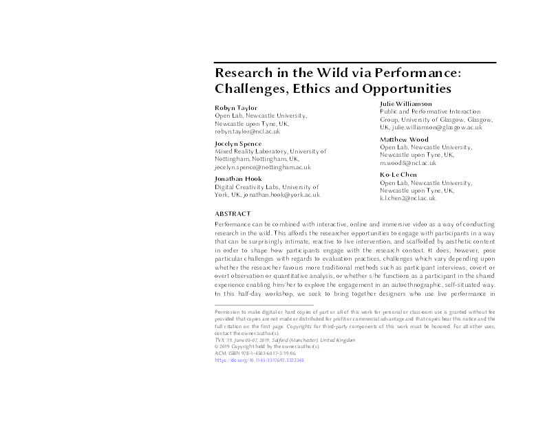 Research in the Wild via Performance: Challenges, Ethics and Opportunities Thumbnail