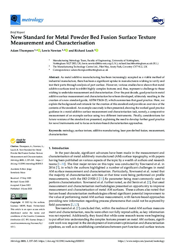 New Standard for Metal Powder Bed Fusion Surface Texture Measurement and Characterisation Thumbnail