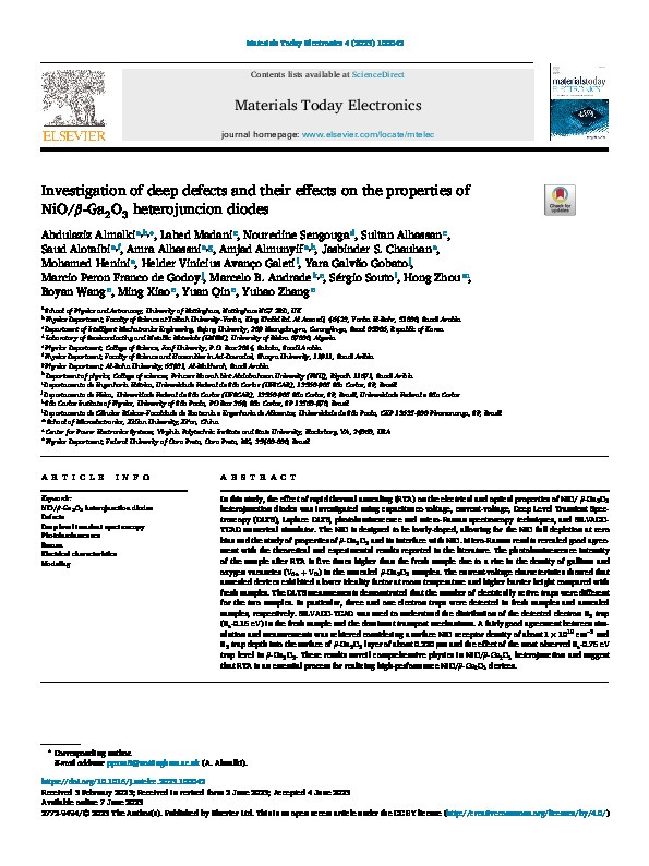 Investigation of deep defects and their effects on the properties of NiO/β-Ga2O3 heterojuncion diodes Thumbnail