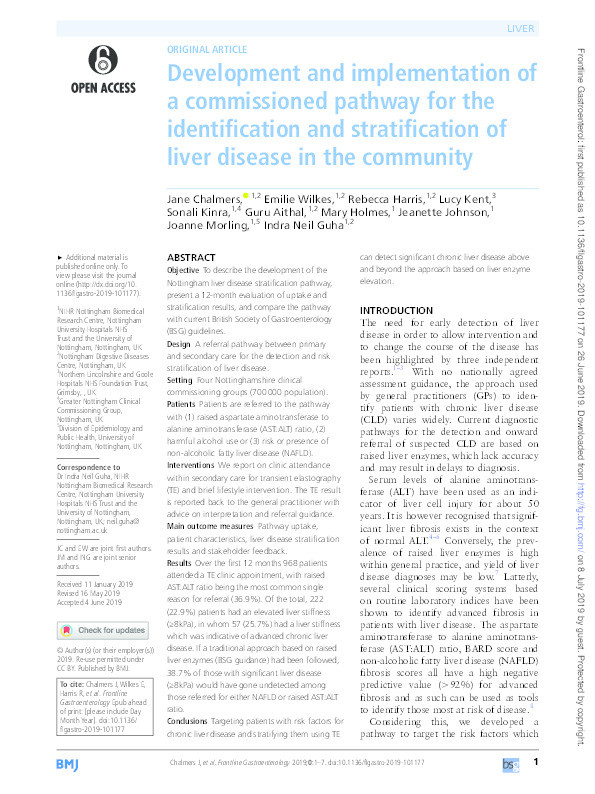 Development and implementation of a commissioned pathway for the identification and stratification of liver disease in the community Thumbnail