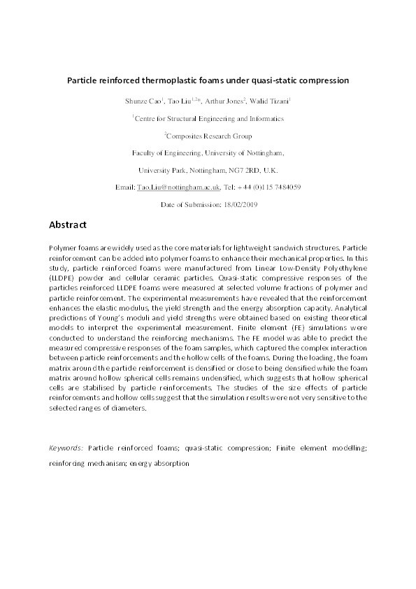 Particle reinforced thermoplastic foams under quasi-static compression Thumbnail