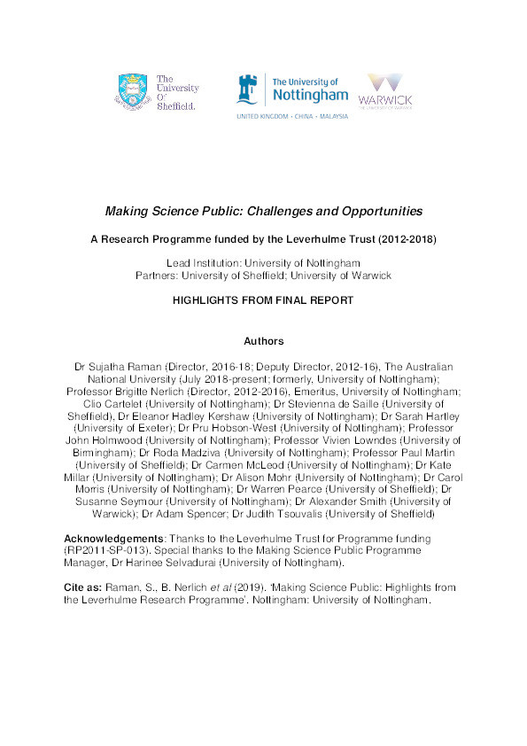 Making science public: challenges and opportunities Thumbnail