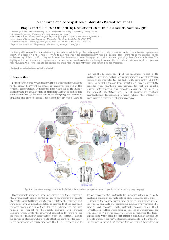 Machining of biocompatible materials: Recent advances Thumbnail