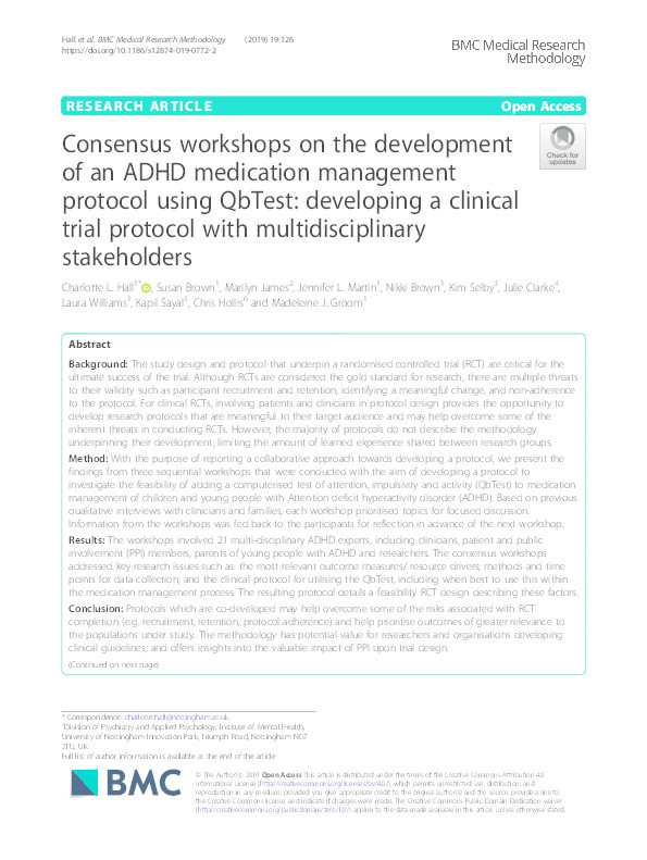 Consensus workshops on the development of an ADHD medication management protocol using QbTest: developing a clinical trial protocol with multidisciplinary stakeholders Thumbnail