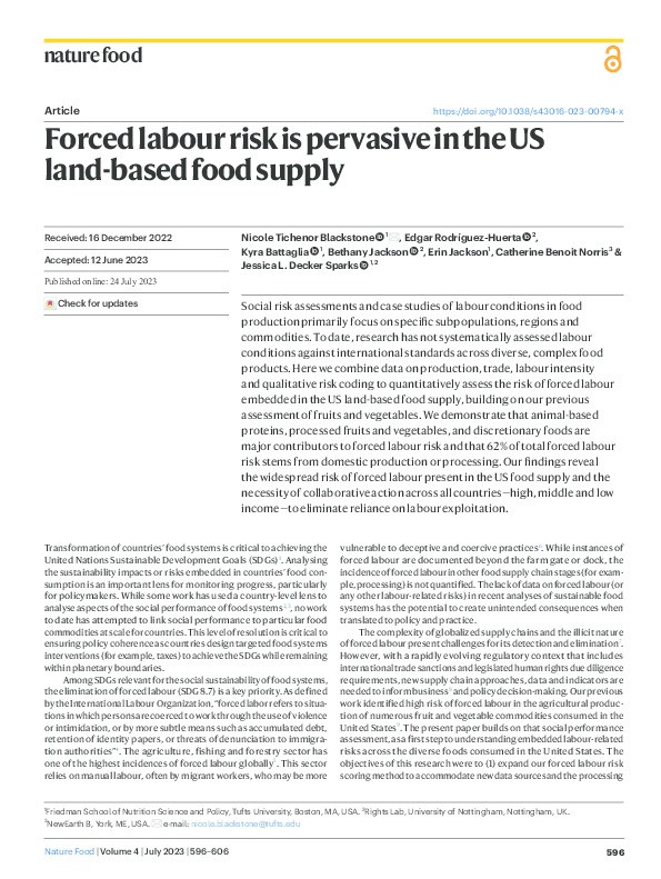 Forced labour risk is pervasive in the US land-based food supply Thumbnail