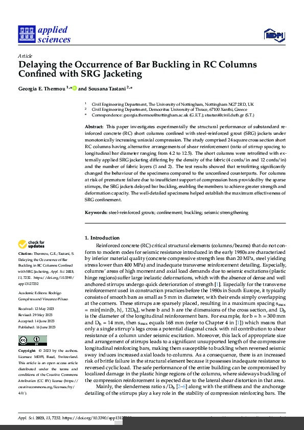 Delaying the Occurrence of Bar Buckling in RC Columns Confined with SRG Jacketing Thumbnail