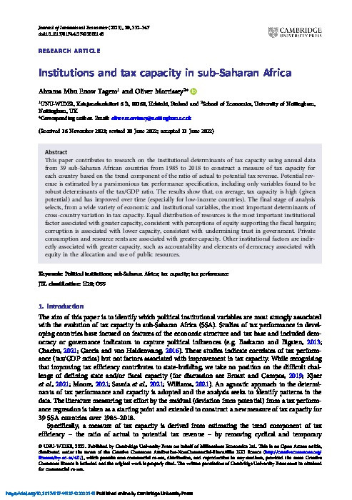 Institutions and tax capacity in sub-Saharan Africa Thumbnail