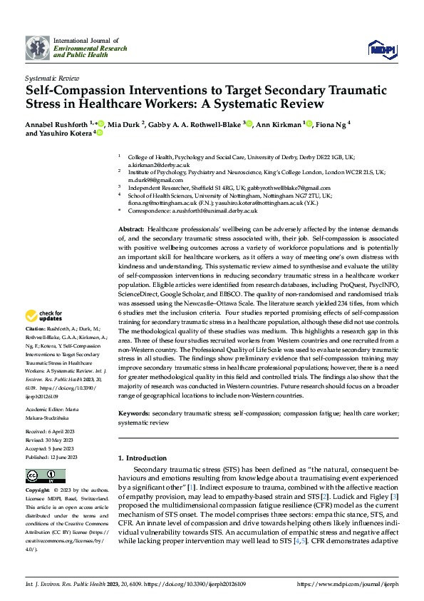 Self-Compassion Interventions to Target Secondary Traumatic Stress in Healthcare Workers: A Systematic Review Thumbnail