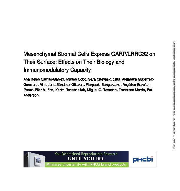 Mesenchymal stromal cells express GARP/LRRC32 on their surface: Effects on their biology and immunomodulatory capacity Thumbnail