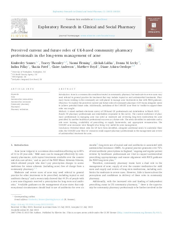 Perceived current and future roles of UK-based community pharmacy professionals in the long-term management of acne Thumbnail