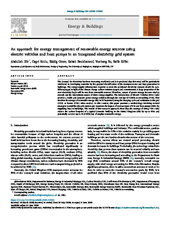 An approach for energy management of renewable energy sources using electric vehicles and heat pumps in an integrated electricity grid system Thumbnail