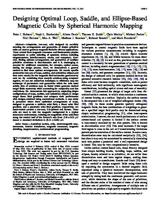 Designing Optimal Loop, Saddle, and Ellipse-Based Magnetic Coils by Spherical Harmonic Mapping Thumbnail