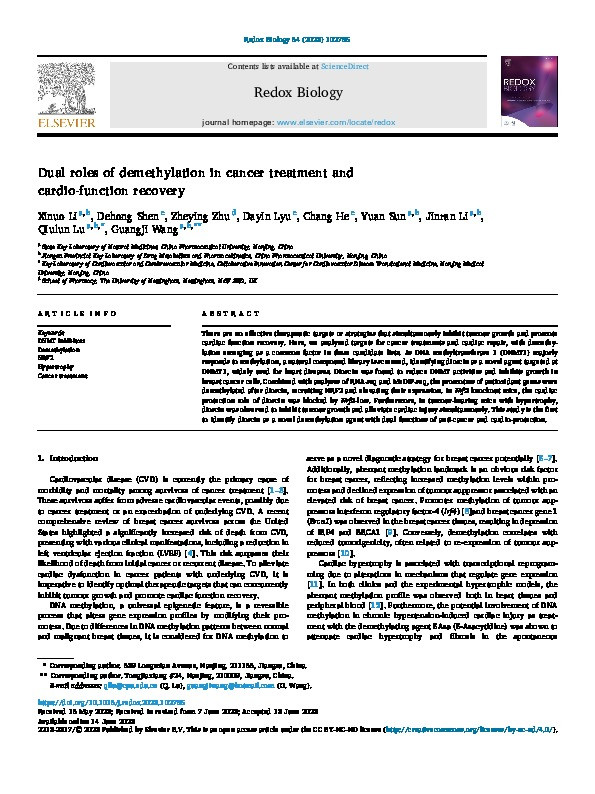Dual roles of demethylation in cancer treatment and cardio-function recovery Thumbnail