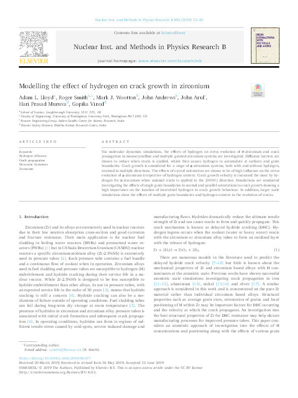 Modelling the effect of hydrogen on crack growth in zirconium Thumbnail