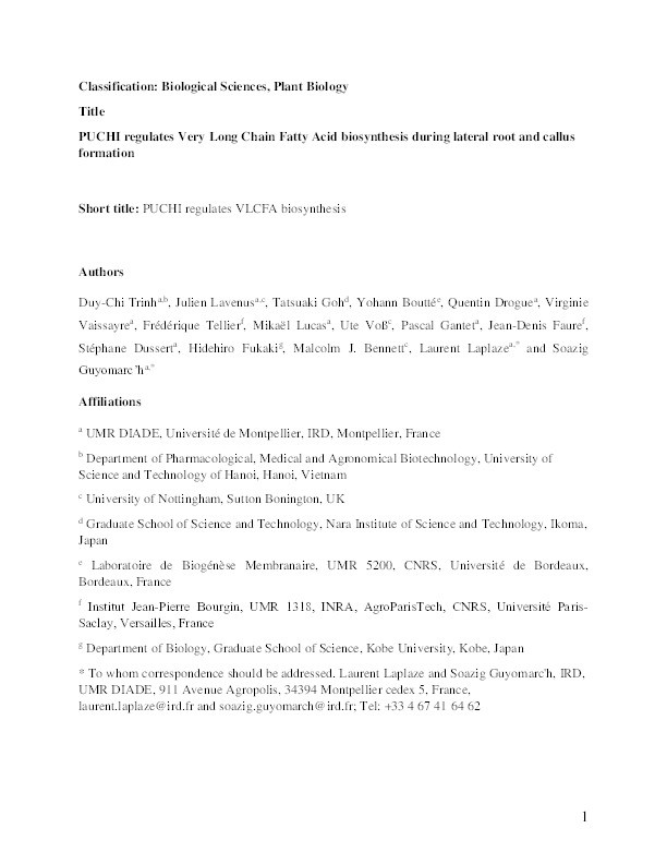 PUCHI regulates very long chain fatty acid biosynthesis during lateral root and callus formation Thumbnail
