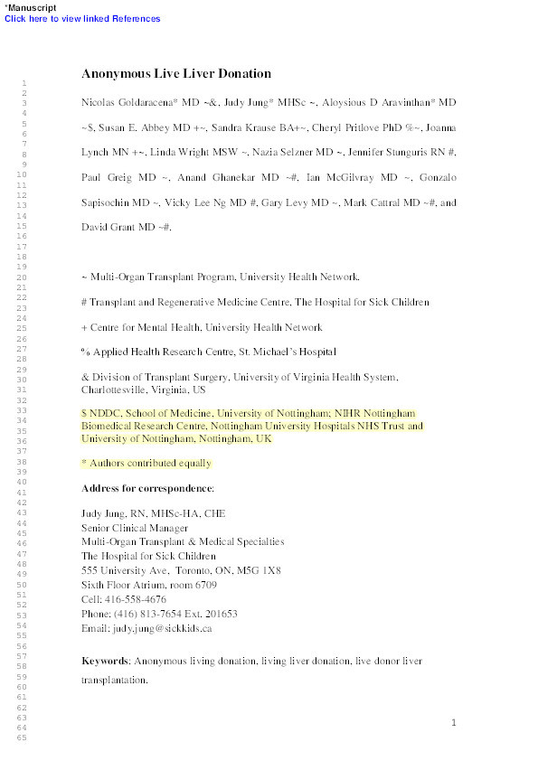 Donor outcomes in anonymous live liver donation Thumbnail