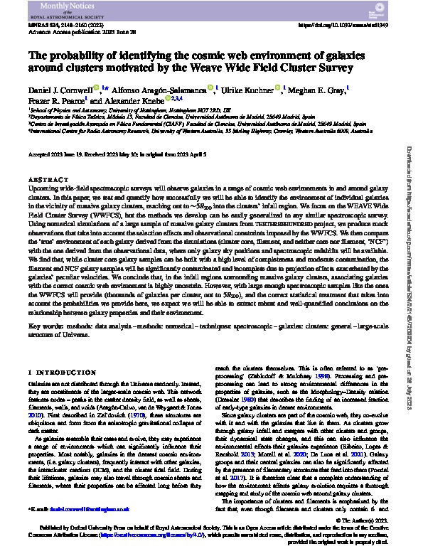 The probability of identifying the cosmic web environment of galaxies around clusters motivated by the Weave Wide Field Cluster Survey Thumbnail