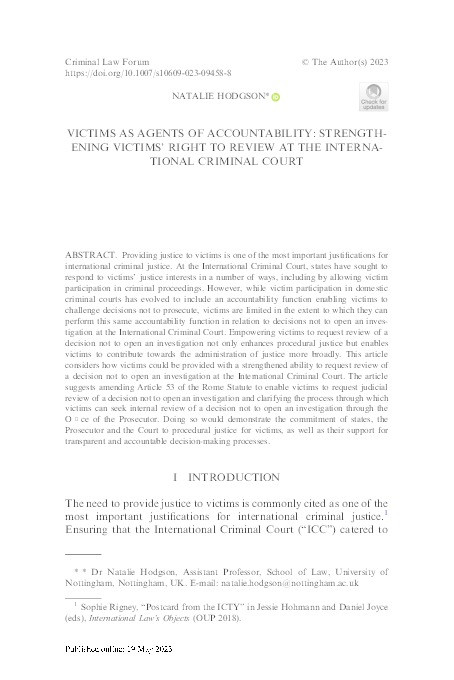 Victims as Agents of Accountability: Strengthening Victims’ Right to Review at the International Criminal Court Thumbnail