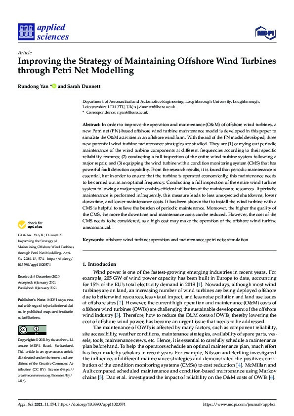 Improving the Strategy of Maintaining Offshore Wind Turbines through Petri Net Modelling Thumbnail