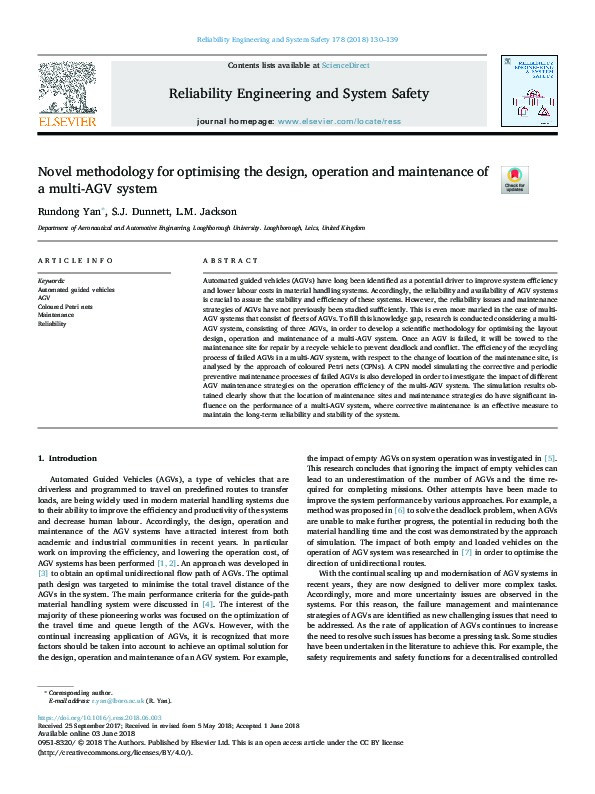 Novel methodology for optimising the design, operation and maintenance of a multi-AGV system Thumbnail