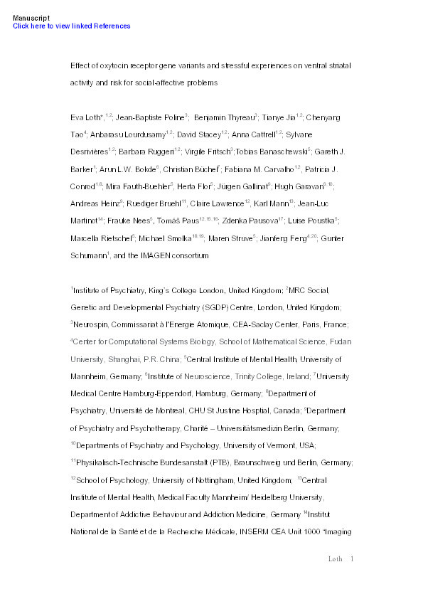 Oxytocin Receptor Genotype Modulates Ventral Striatal Activity to Social Cues and Response to Stressful Life Events Thumbnail