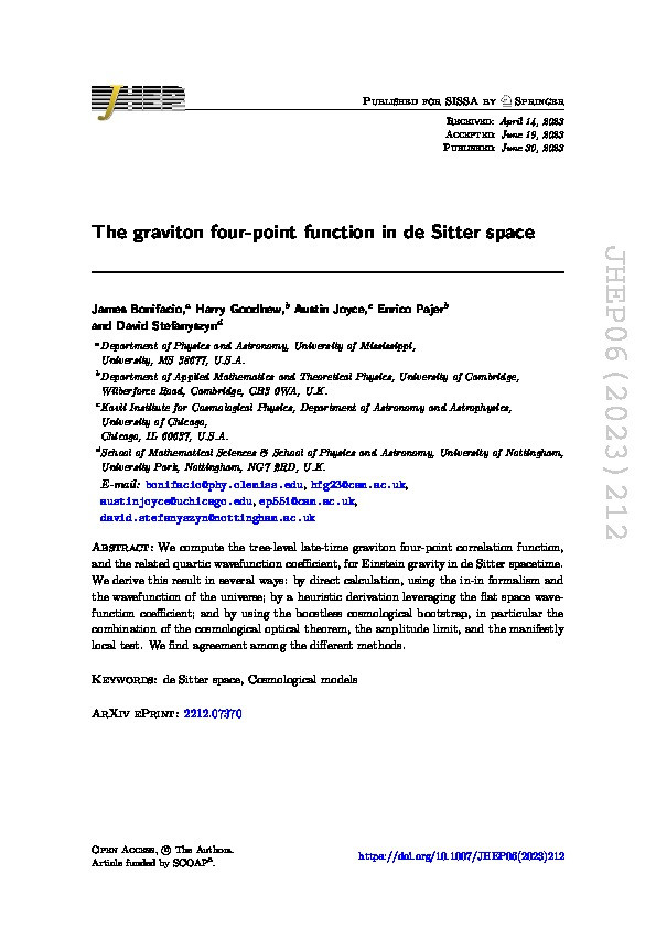 The graviton four-point function in de Sitter space Thumbnail