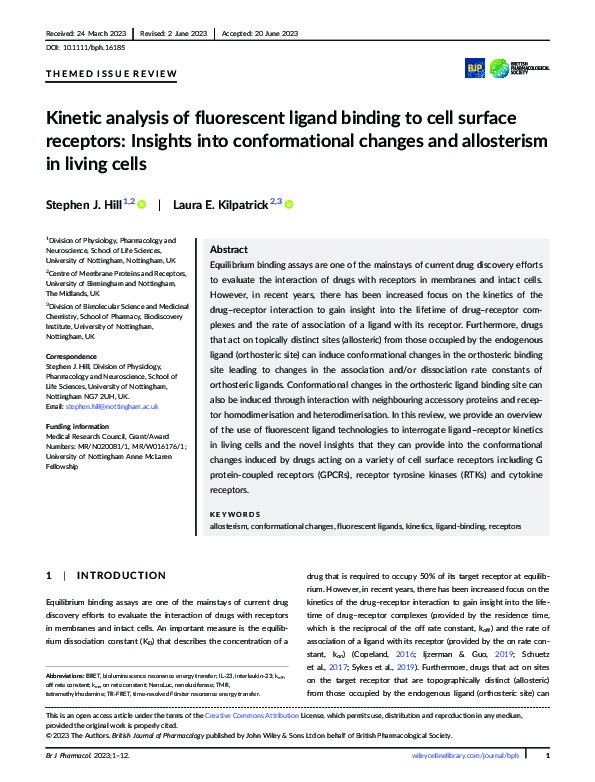 Kinetic analysis of fluorescent ligand binding to cell surface receptors: Insights into conformational changes and allosterism in living cells Thumbnail