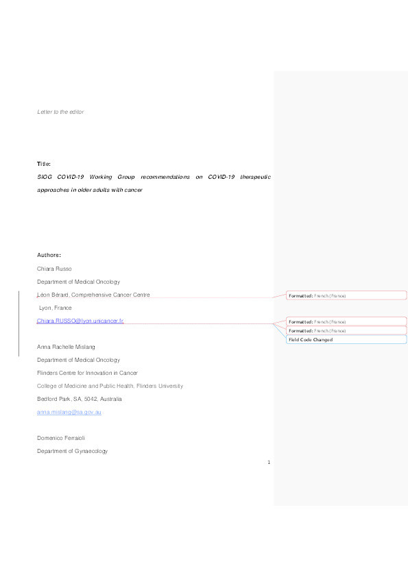 SIOG COVID-19 Working Group recommendations on COVID-19 therapeutic approaches in older adults with cancer Thumbnail