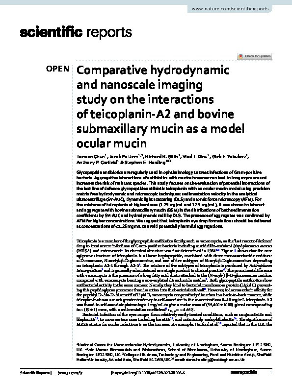 Comparative hydrodynamic and nanoscale imaging study on the interactions of teicoplanin-A2 and bovine submaxillary mucin as a model ocular mucin Thumbnail