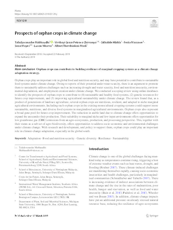 Prospects of orphan crops in climate change Thumbnail