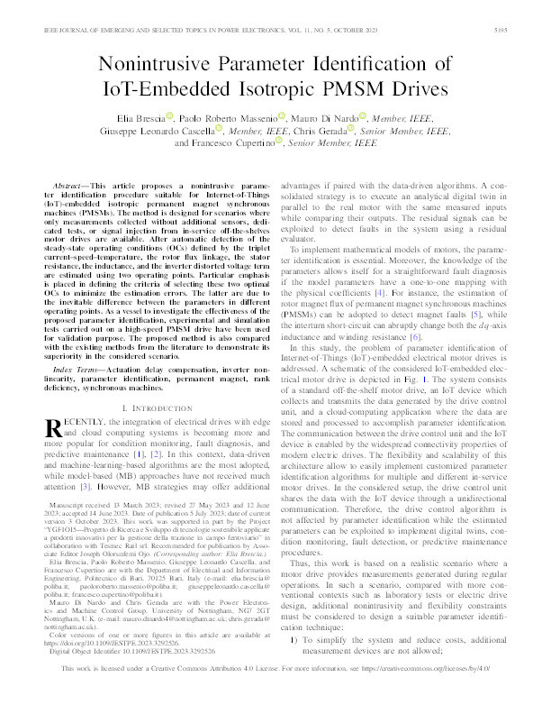 Nonintrusive Parameter Identification of IoT-Embedded Isotropic PMSM Drives Thumbnail