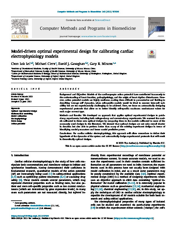 Model-driven optimal experimental design for calibrating cardiac electrophysiology models Thumbnail